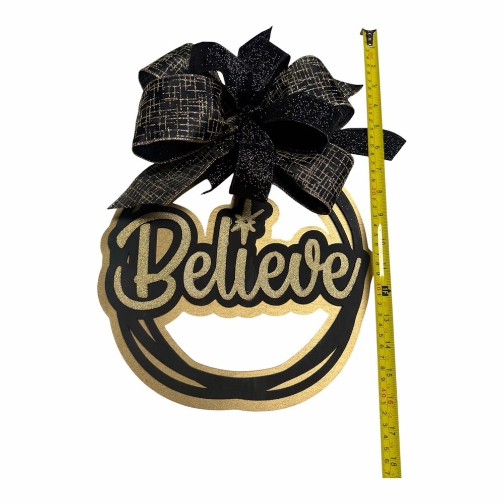 Gold and Black 'Believe' Wall Decor with Bow - Picture 3 of 3